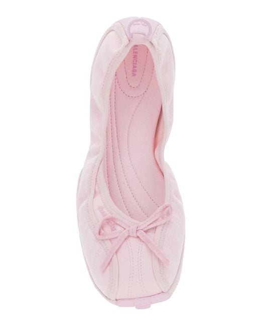 Balenciaga Pink Ballet Flats With Bow On The Front And Embroidered Log