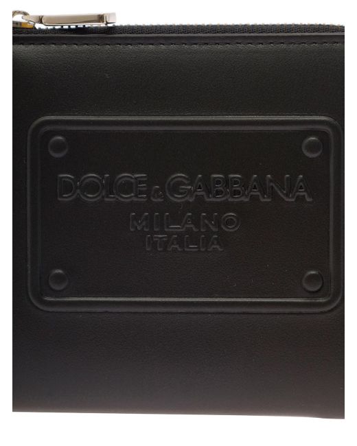 Dolce & Gabbana Black Zip Targhetta Embossed for men
