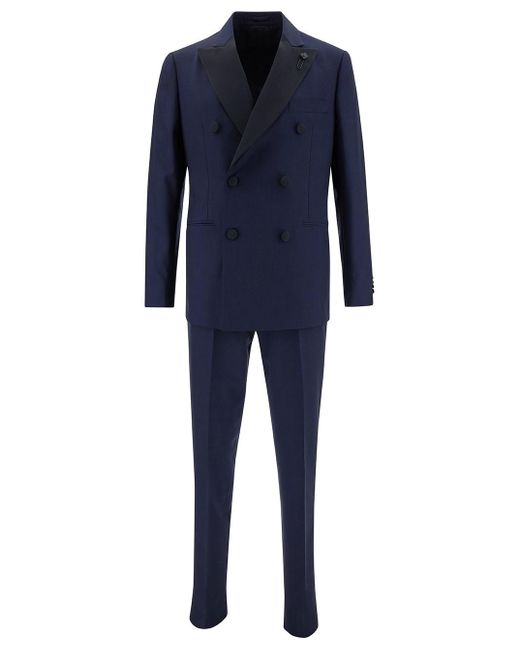 Lardini Blue Double-Breasted Suit With Contrasting Revers for men