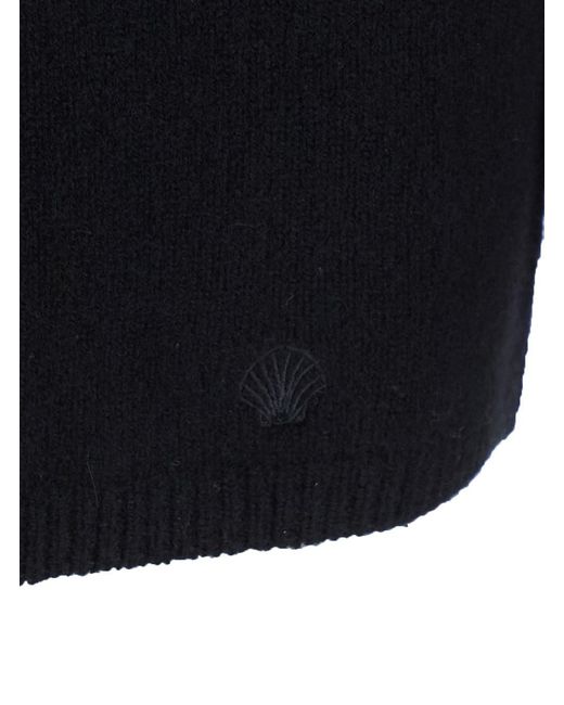 Loulou de Saison Black Sibyl Off-Shoulder Sweater With Boat Neck And Long Sl