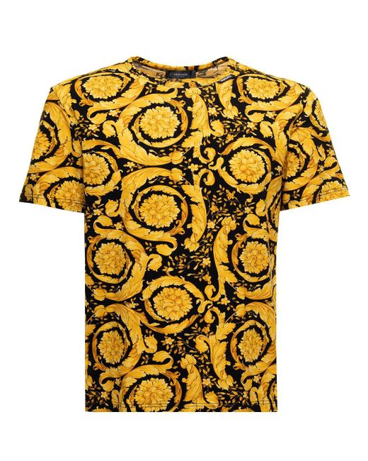 Versace Yellow Baroque And Black Cotton T-shirt Man for men