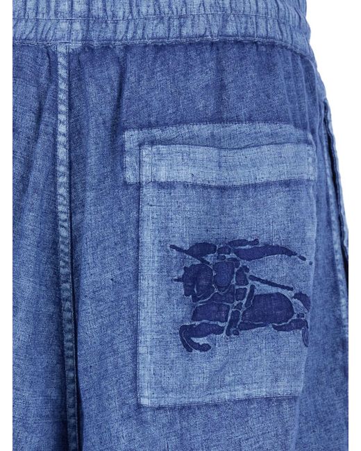 Burberry Blue Light Bermuda Shorts With Equestrian Knight Print for men
