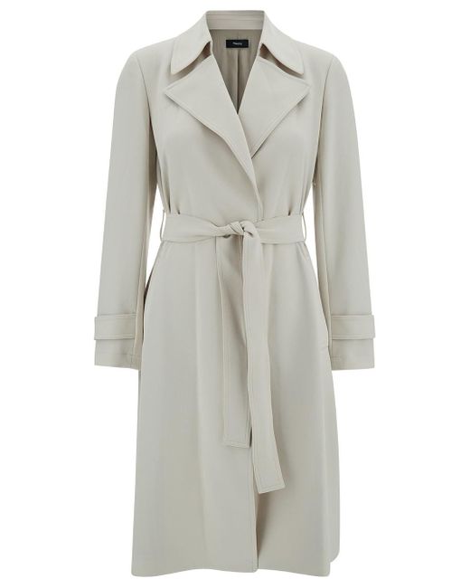 Theory Gray Off- Trench Coat With Revers Collar