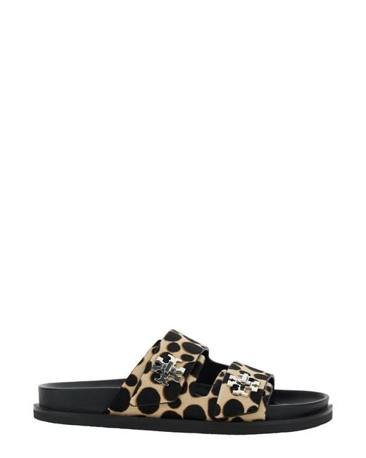 Tory Burch Black 'Turnlock' Sandals With Double Strap And Leopard Prin