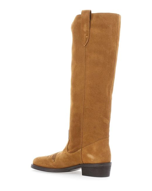 Via Roma 15 Brown Boots With Almond Toe And Low Block Heel