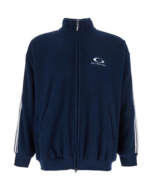 Felpa Con Dettaglio A Righe Sulla Manica E Logo Su Fronte E di Balenciaga in Blue da Uomo