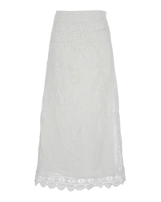 Farm Rio White Embroidered Long Skirt