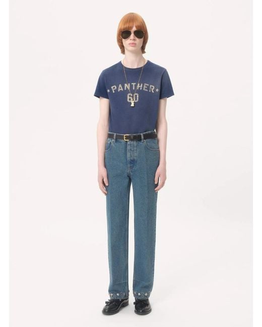 Valentino Blue Crewneck T-Shirt With Logo Lettering On The Rear for men