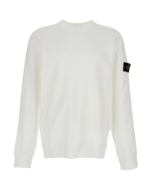 Stone Island White Crewneck Sweatshirt With Logo Patch for men