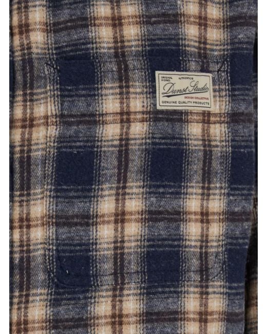 DUNST Blue Checkered Shirt With Front Logo Patch for men