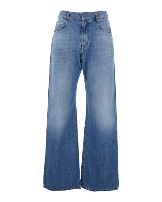 Pinko Blue 'Wanda' Jeans With Wide Leg And Love Birds Embroidery On Th