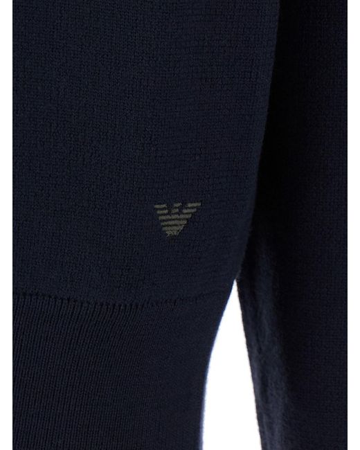 Emporio Armani Blue Wool Pullover With V-Neck And Long Sleeves for men
