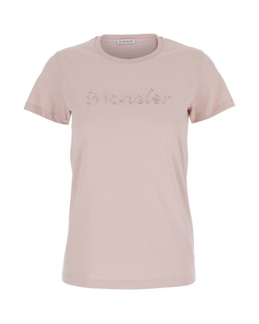 Moncler Pink Logo Crew Neck T-Shirt