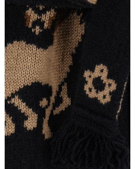 Alanui Black Island Roots Scarf Cardigan With Long Sleeves And Front Closure