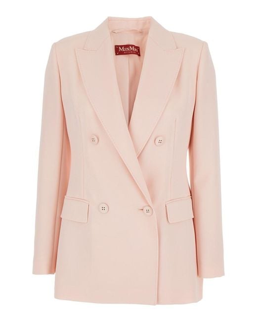 Max Mara Pink Double-Breasted Jacket Virgin Wool