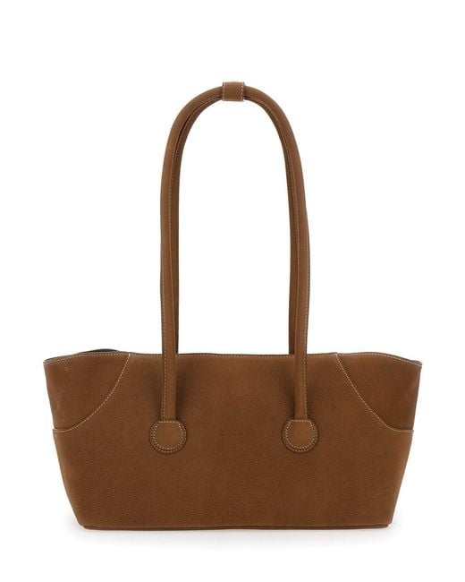 Marge Sherwood Women's Brown Shoulder Bag 'Boat Shopper Large' With Leather Det