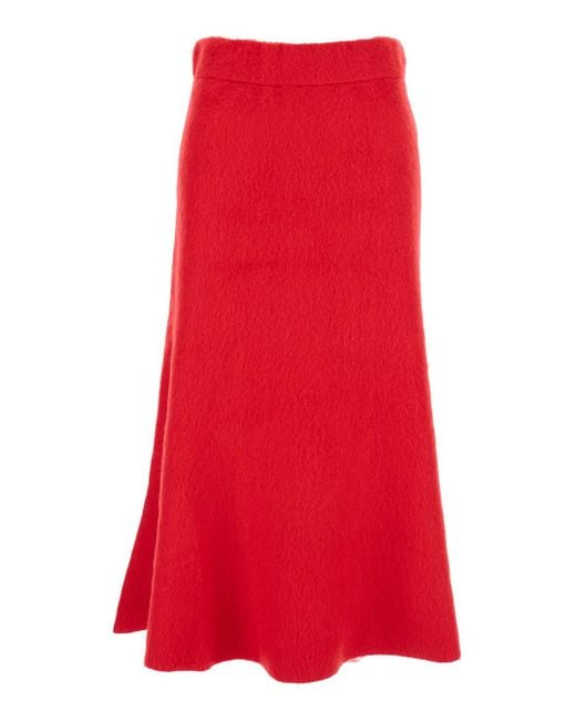 Fabiana Filippi Red Skirt With Hidden Closure And Brushed Effect