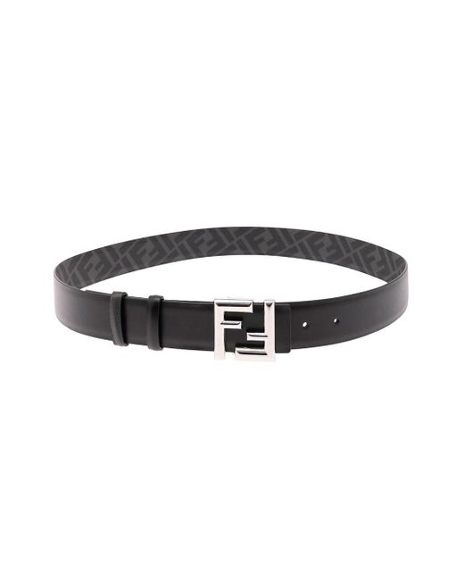 Fendi Black Reversible Belt With Ff Buckle In Smooth Leather Man for men