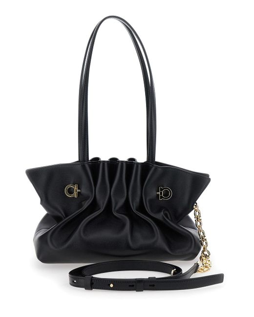 Borsa A Tracolla Con Logo Lettering Impresso Sul Fronte E Ga di Ferragamo in Black