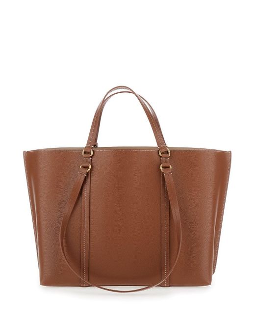 Borsa Shopper Large Con Charm Logo di Pinko in Brown
