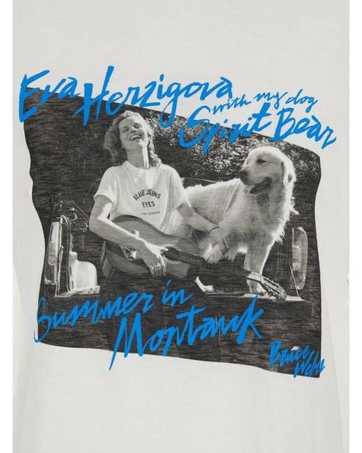 Roy Rogers White T-Shirt 'Montauk' R.R.Eva Herzigova With Round Neck