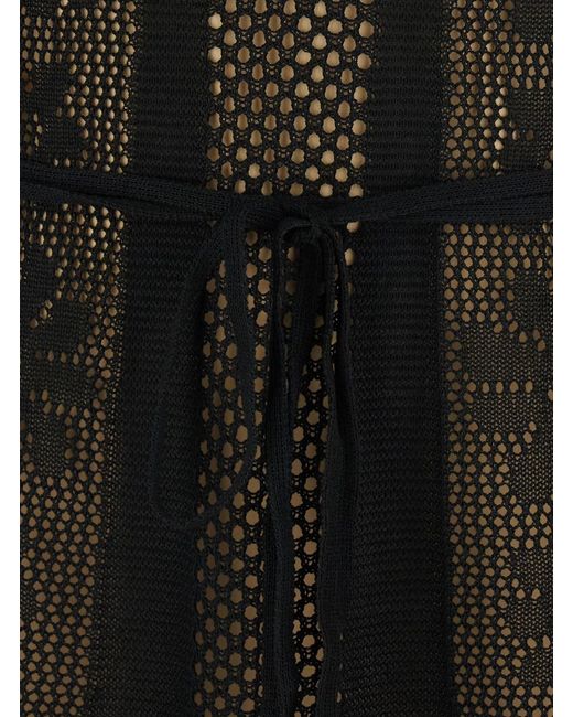 Twinset Black Long Dress With V-Neck And Semi-Transparent Design With