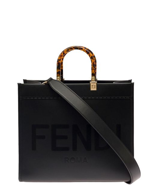 Fendi Black Sunshine Leather Handbag With Logo