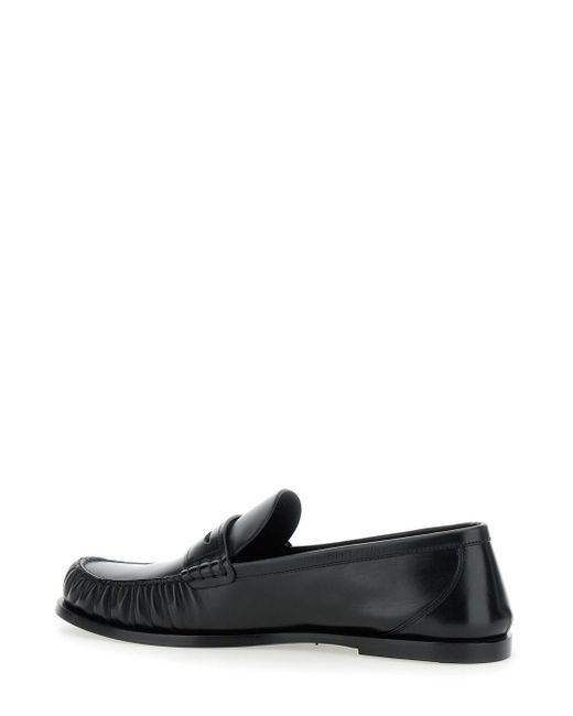 Saint Laurent Black 'Penny' Loafers With Metal Cassandre Logo And Curled Toe for men