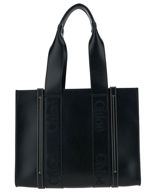 Chloé Black 'Woody' Tote Bag With Tonal Logo Detail