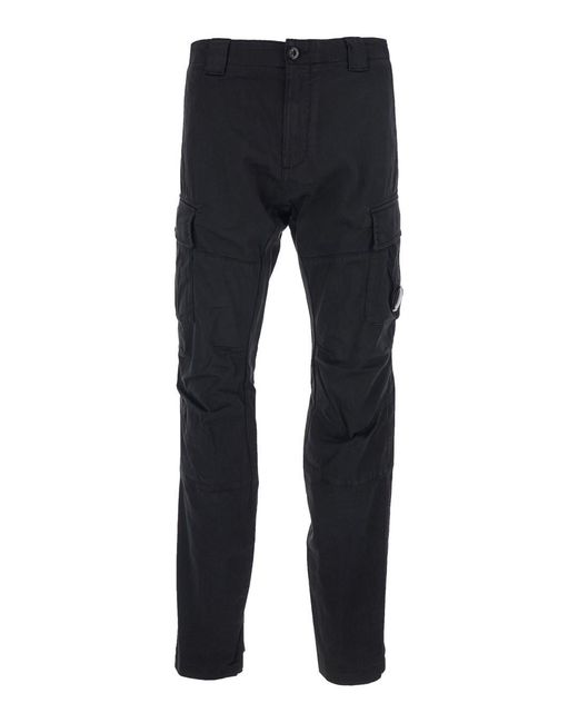 C P Company Blue Cargo Pants With Two Cargo Pockets On The Front And Logo Plaque On The Side for men