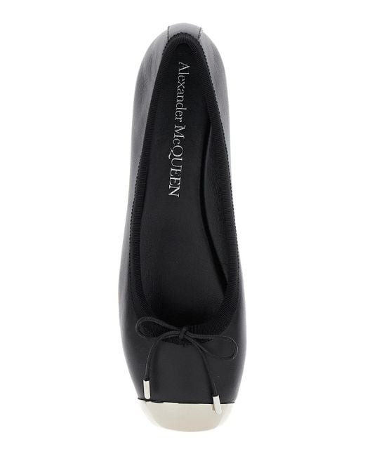 McQueen Black Ballet Flats With Metallic Toe