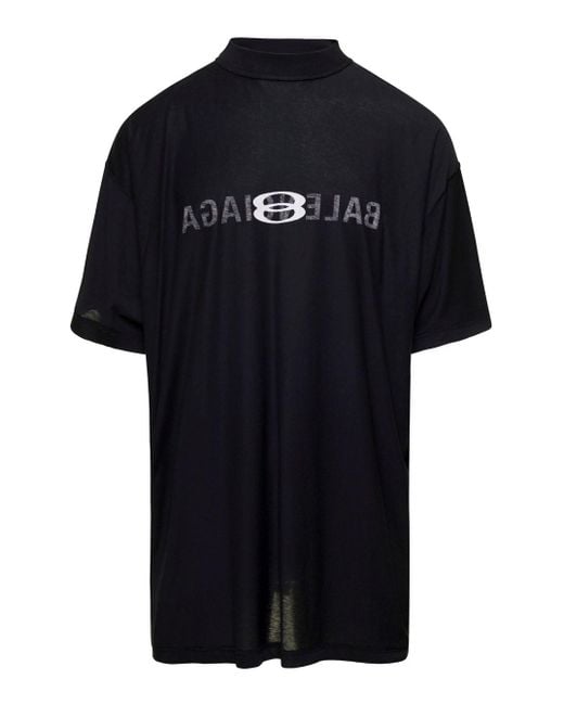 Balenciaga Black T-Shirt With Mirrored Logo for men