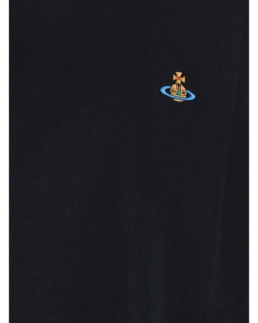 Vivienne Westwood Black Crewneck T-Shirt With Orb Embroidery On The Front