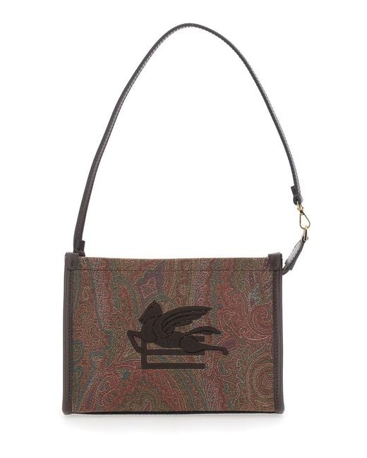 Etro Brown 'Arnica' Clutch With Embroidered Logo On The Front And All-Over Motif