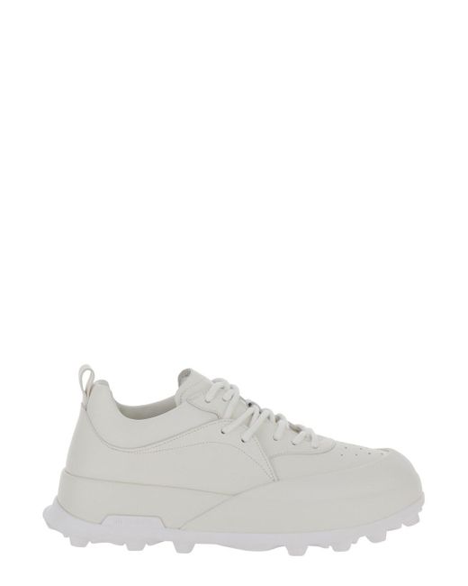 Jil Sander White 'Orb' Low Top Sneakers With Cleated Sole for men