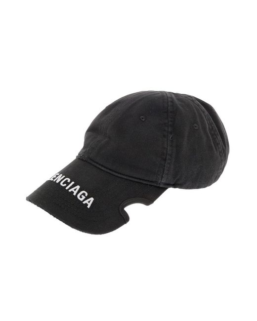 Balenciaga Black Vintage Effect Cotton Hat With Logo Woman