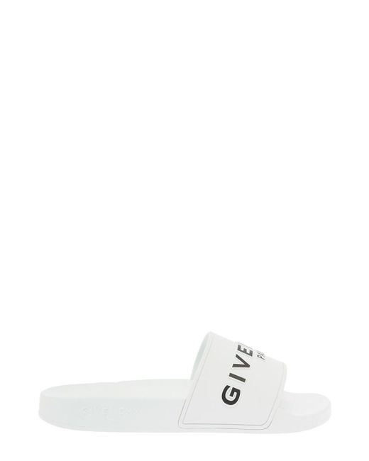 Givenchy White Woman's Rubber Slide Sandals With Logo