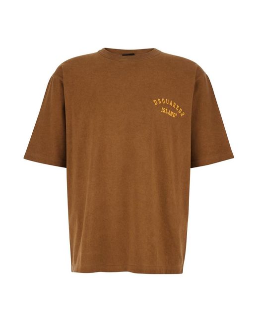 DSquared² Brown T-Shirt With Logo Print On The Front for men