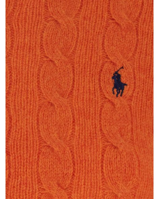Polo Ralph Lauren Orange Polo Pony Cable Knit Crew Neck Sweater