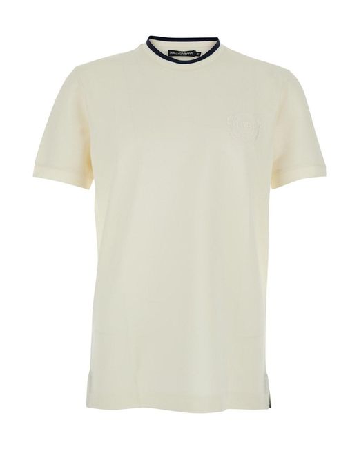 Dolce & Gabbana Natural Crew-Nwck T-Shirt With Logo On Front for men