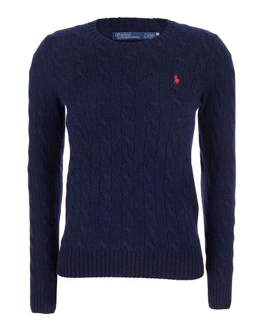 Polo Ralph Lauren Blue 'Julianna' Sweater With Round Neck And Pony Emb