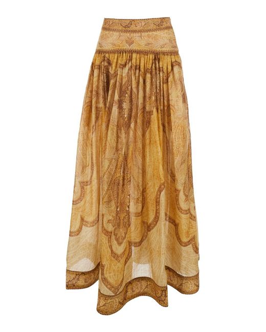Zimmermann Natural 'Wanderlust' Flared Skirt With Rear Zip Closure And All-Over Paisley Motif