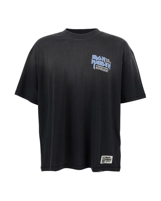 T-Shirt Girocollo Con Logo Su Fronte E Retro di Represent in Black da Uomo