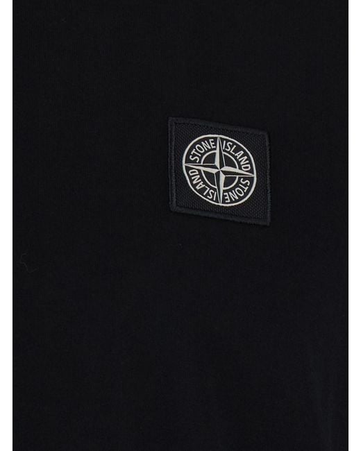 Stone Island Black Crew Neck T-Shirt With Logo Patch On The Front for men