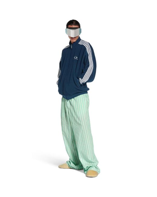 Felpa Con Dettaglio A Righe Sulla Manica E Logo Su Fronte E di Balenciaga in Blue da Uomo