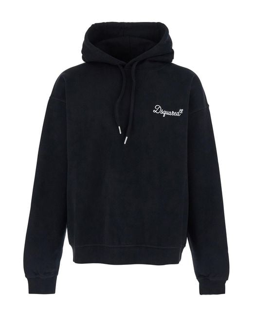 DSquared² Blue Hoodie With Drawstring Hood And Logo Lettering On The Front for men
