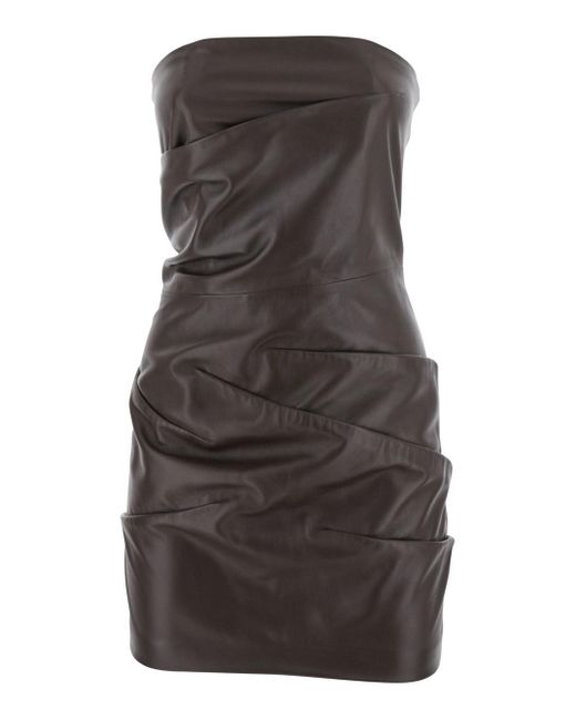 The Attico Brown Off-Shoulder Sleeveless Mini Dress With Rear Zip Clos