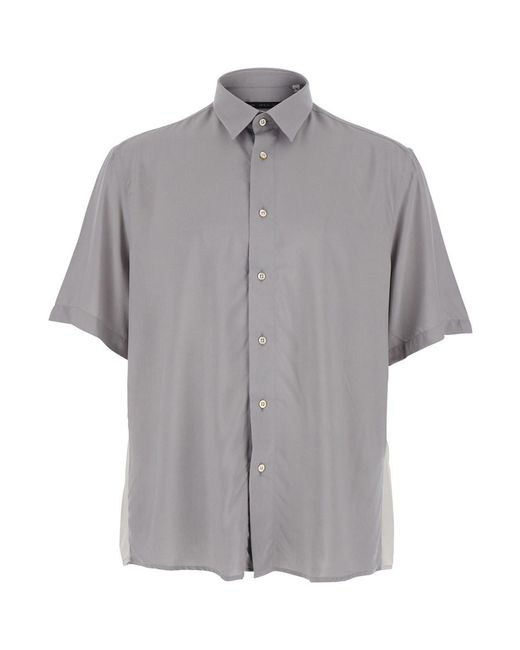 Low Brand Gray Shirt With Short Sleeves And Classic Collar for men