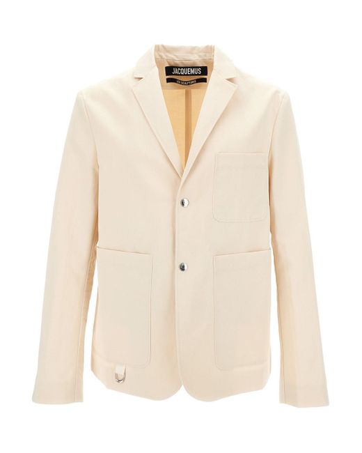 Jacquemus Natural La Veste Jean Notched-lapel Cotton And Linen-blend Jacket for men