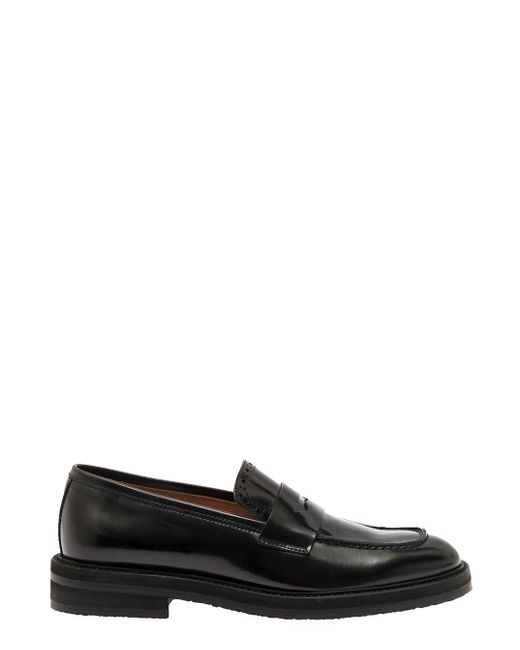 Pollini Black Slip-on Loafers In Smooth Leather